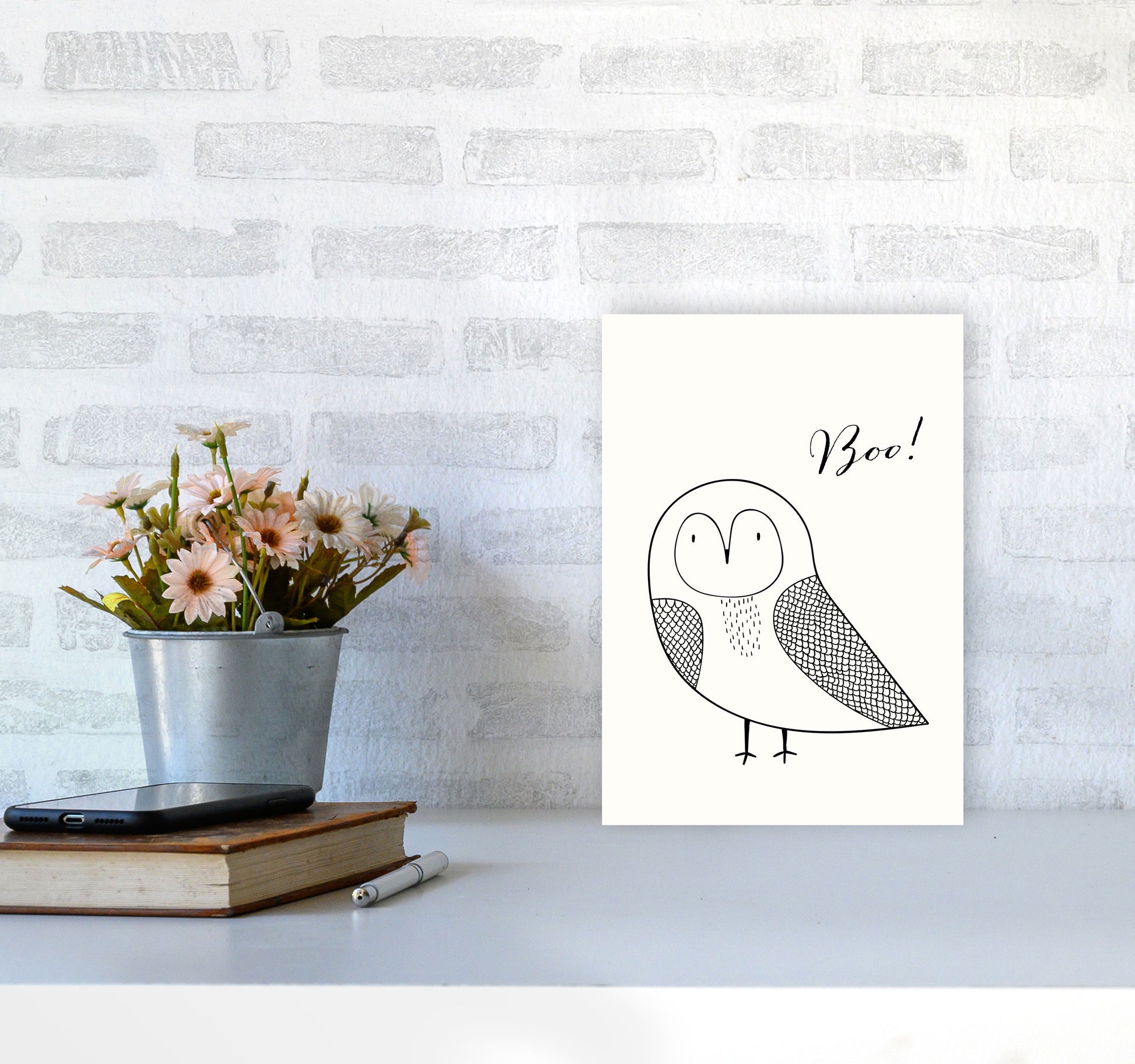 Boo Nursery Animal Art Print by Kubistika A4 Black Frame