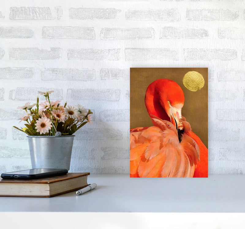Flamingo With Golden Sun Animal Art Print by Kubistika A4 Black Frame