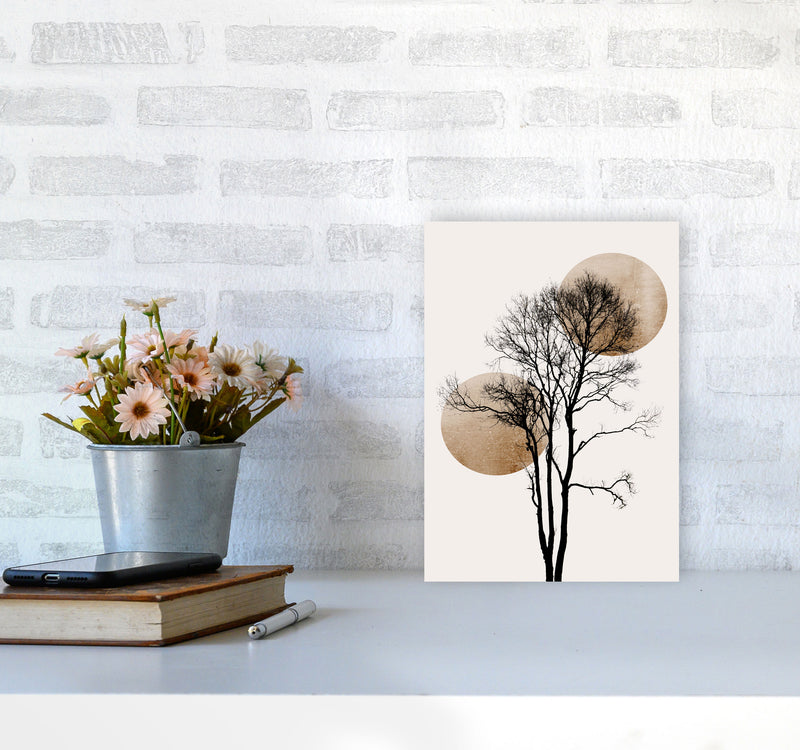 Sun and Moon hiding-GOLD Contemporary Art Print by Kubistika A4 Black Frame
