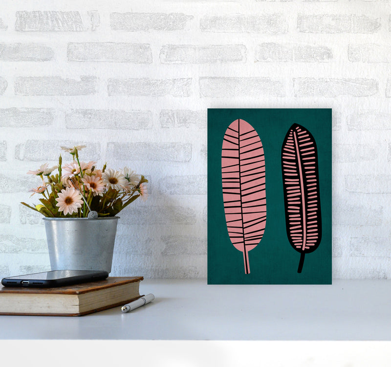 Two Leafs Contemporary Art Print by Kubistika A4 Black Frame