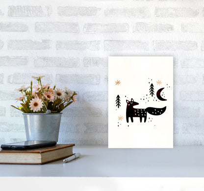 Little Winter Fox Nursery Childrens Art Print by Kubistika A4 Black Frame