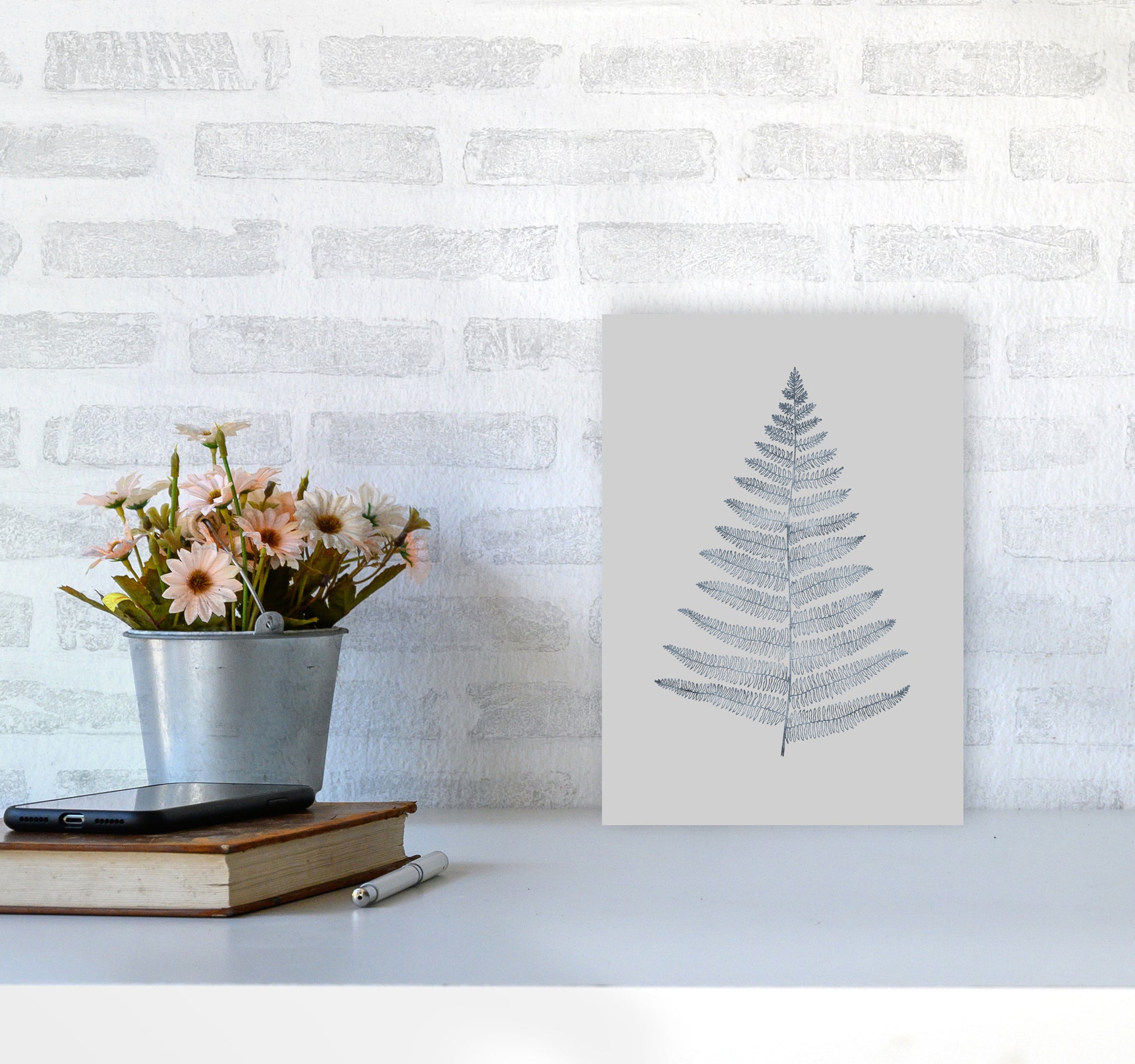 Botanica Minimalistica - GREY Modern Art Print by Kubistika A4 Black Frame