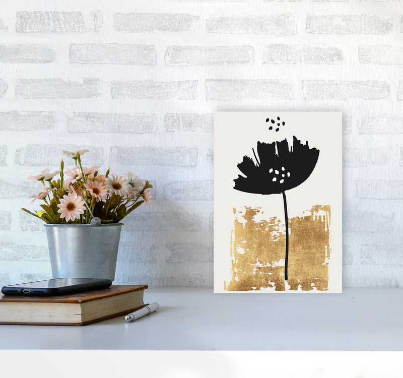 Black Poppy Floral Contemporary Art Print by Kubistika A4 Black Frame
