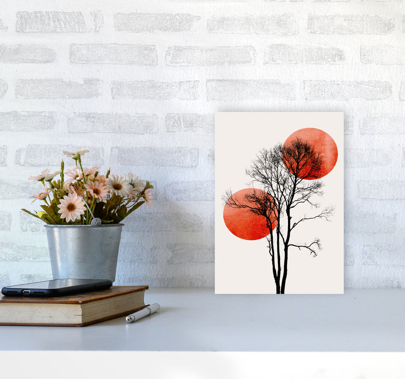 Sun and Moon hiding-ROUGE Contemporary Art Print by Kubistika A4 Black Frame