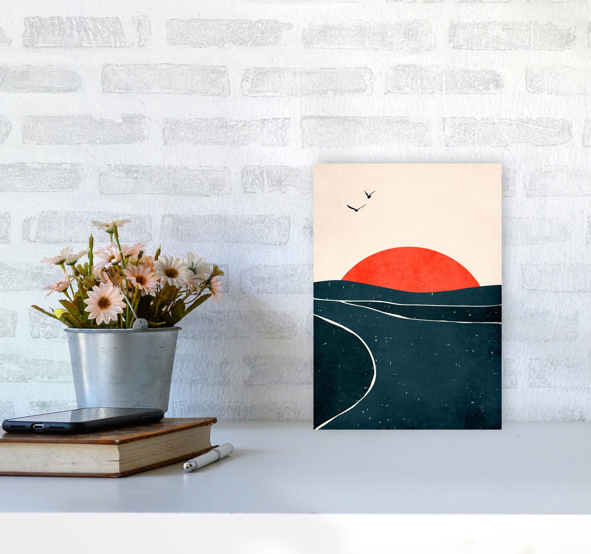 Doves And Waves Art Print by Kubistika A4 Black Frame