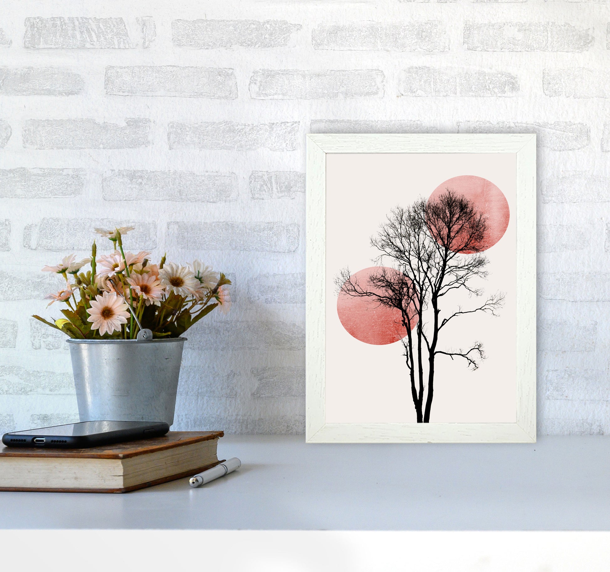 Sun and Moon hiding-ROSE Contemporary Art Print by Kubistika A4 Oak Frame