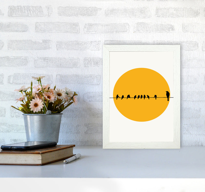 Birds Family Contemporary Art Print by Kubistika A4 Oak Frame