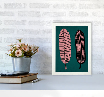 Two Leafs Contemporary Art Print by Kubistika A4 Oak Frame