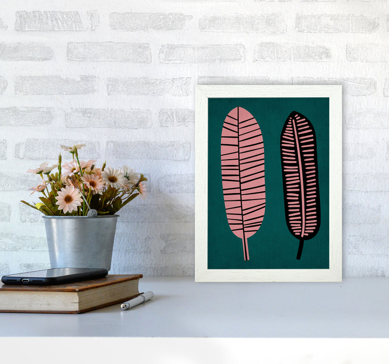 Two Leafs Contemporary Art Print by Kubistika A4 Oak Frame