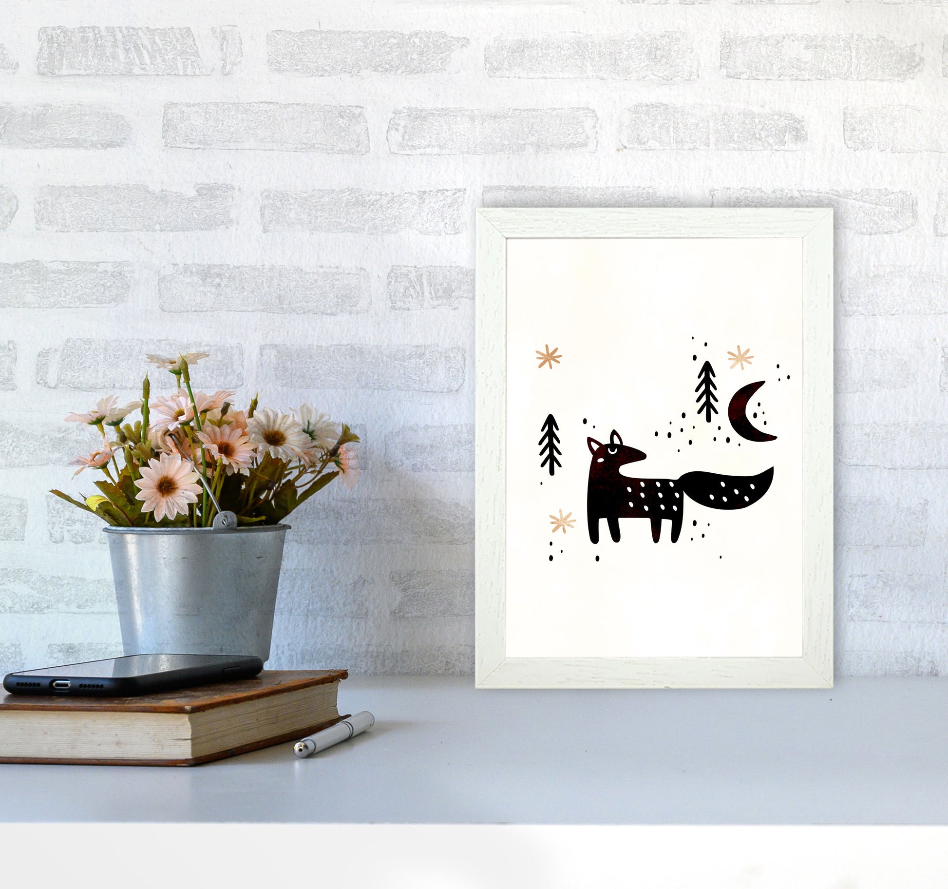 Little Winter Fox Nursery Childrens Art Print by Kubistika A4 Oak Frame