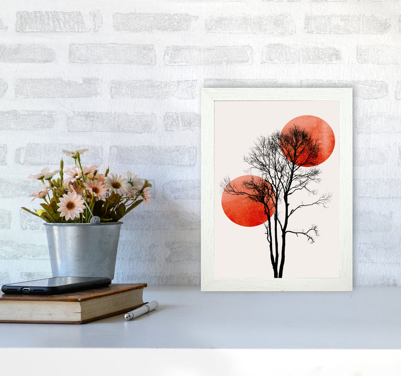 Sun and Moon hiding-ROUGE Contemporary Art Print by Kubistika A4 Oak Frame
