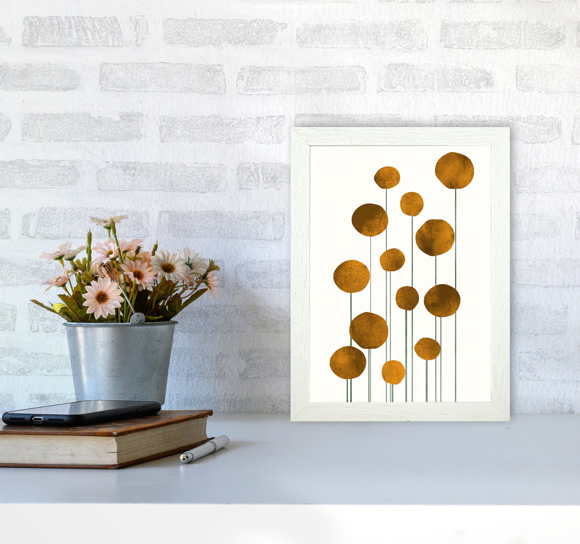 Waterflowers No.3 Art Print by Kubistika A4 Oak Frame