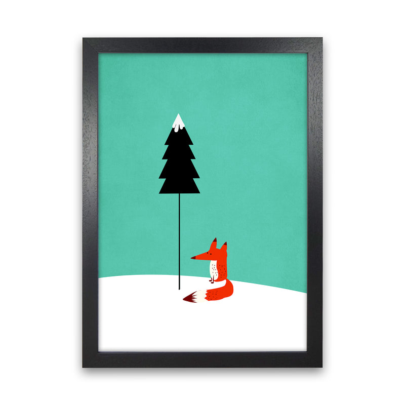 A Cute Little Fox  Modern Animal Art Print by Kubistika Black Grain