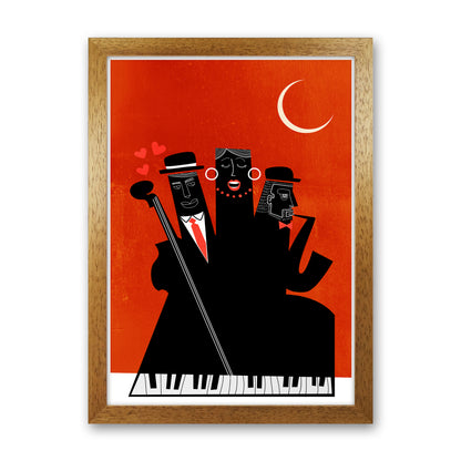 Casablanca Jazz-RED Modern Music Art Print by Kubistika Oak Grain