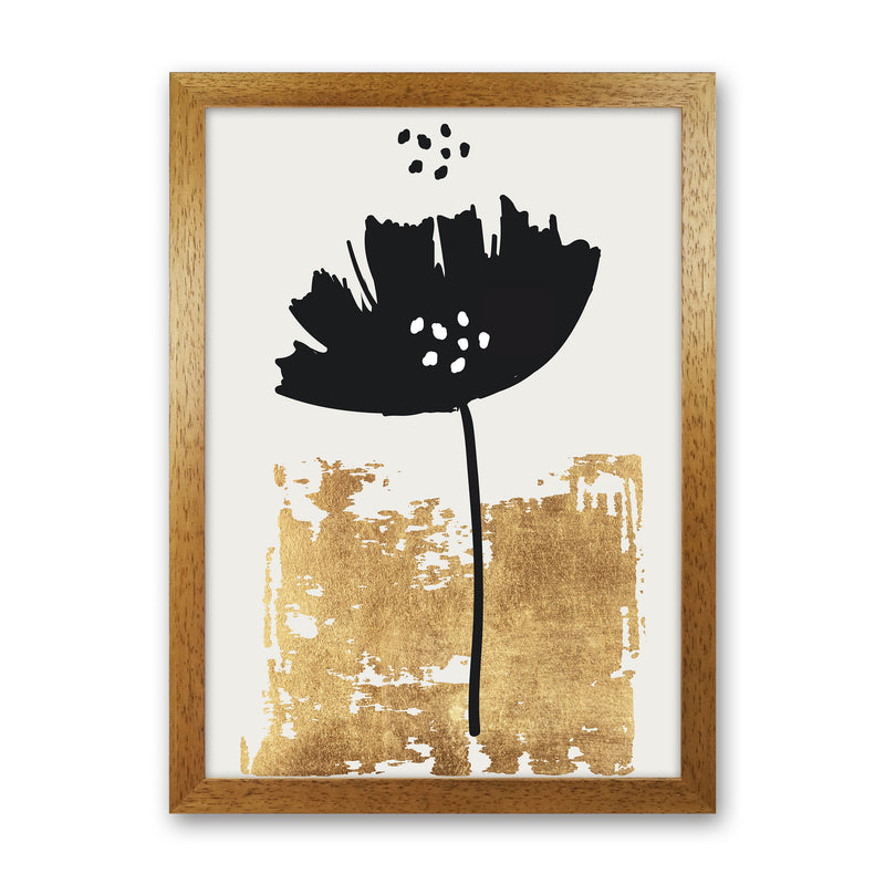 Black Poppy Floral Contemporary Art Print by Kubistika Oak Grain