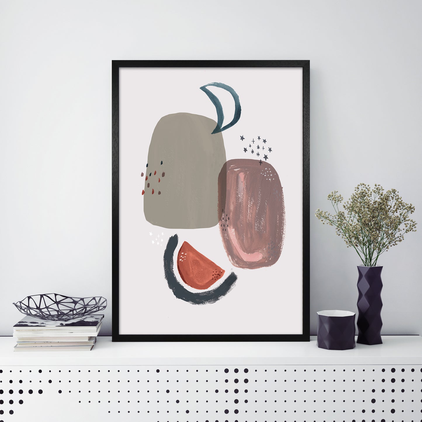 Laura Irwin Abstract Moon A1 Black with White Mount
