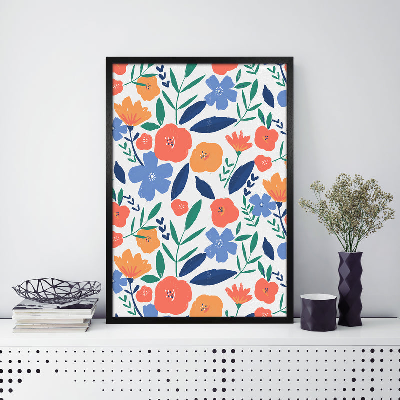 Laura Irwin Bold Floral All Over Pattern A1 Black with White Mount
