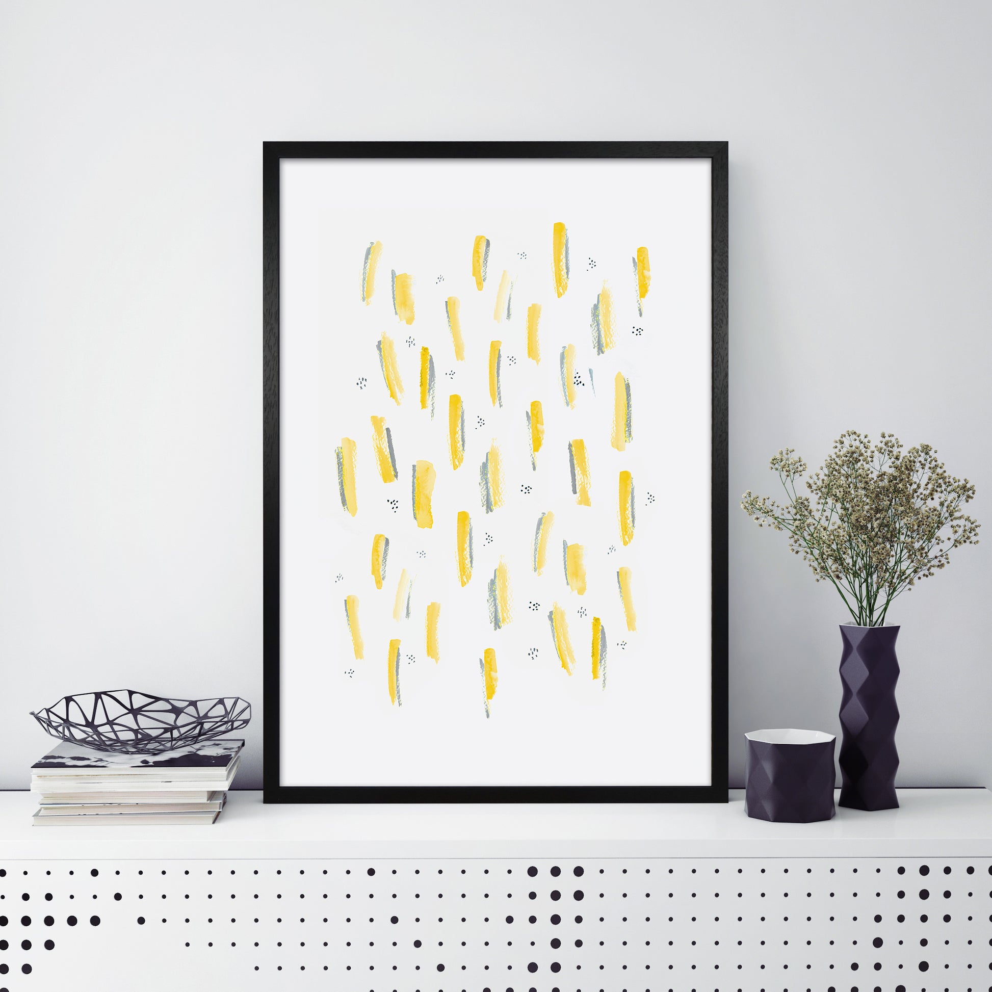 Laura Irwin Brush Strokes Mustard A1 Black with White Mount