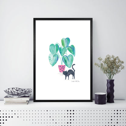 Laura Irwin Cat and Hpouse Plant A1 Black with White Mount