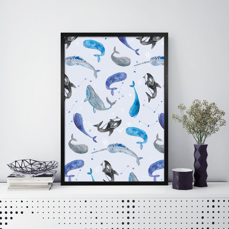 Laura Irwin Whales Repeat Patterm A1 Black with White Mount