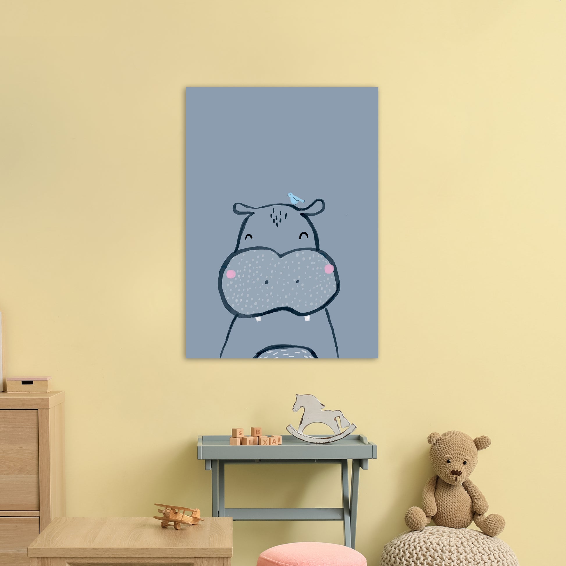 Inky Hippo Animal Art Print by Laura Irwin A1 Black Frame