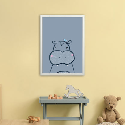 Inky Hippo Animal Art Print by Laura Irwin A2 Oak Frame