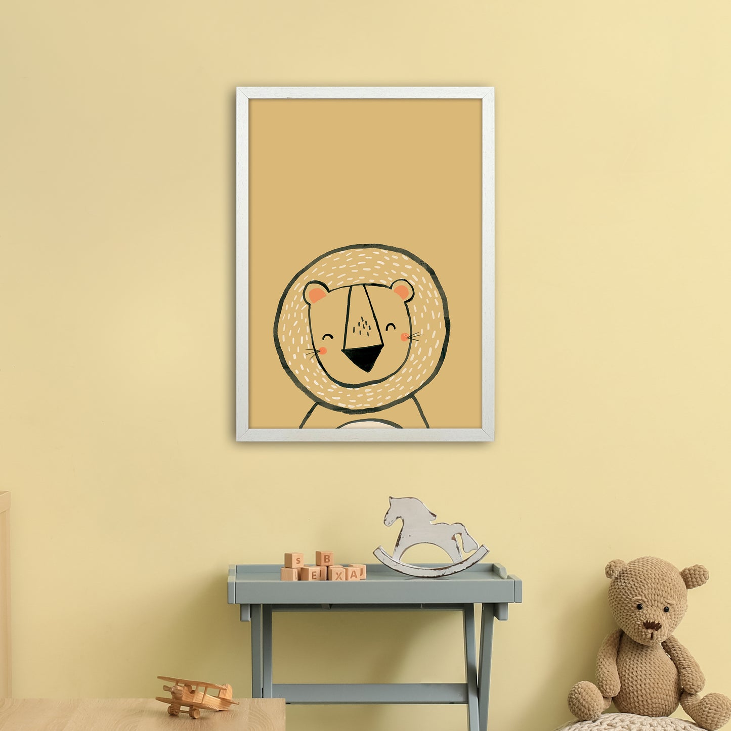 Inky Lion Animal Art Print by Laura Irwin A2 Oak Frame