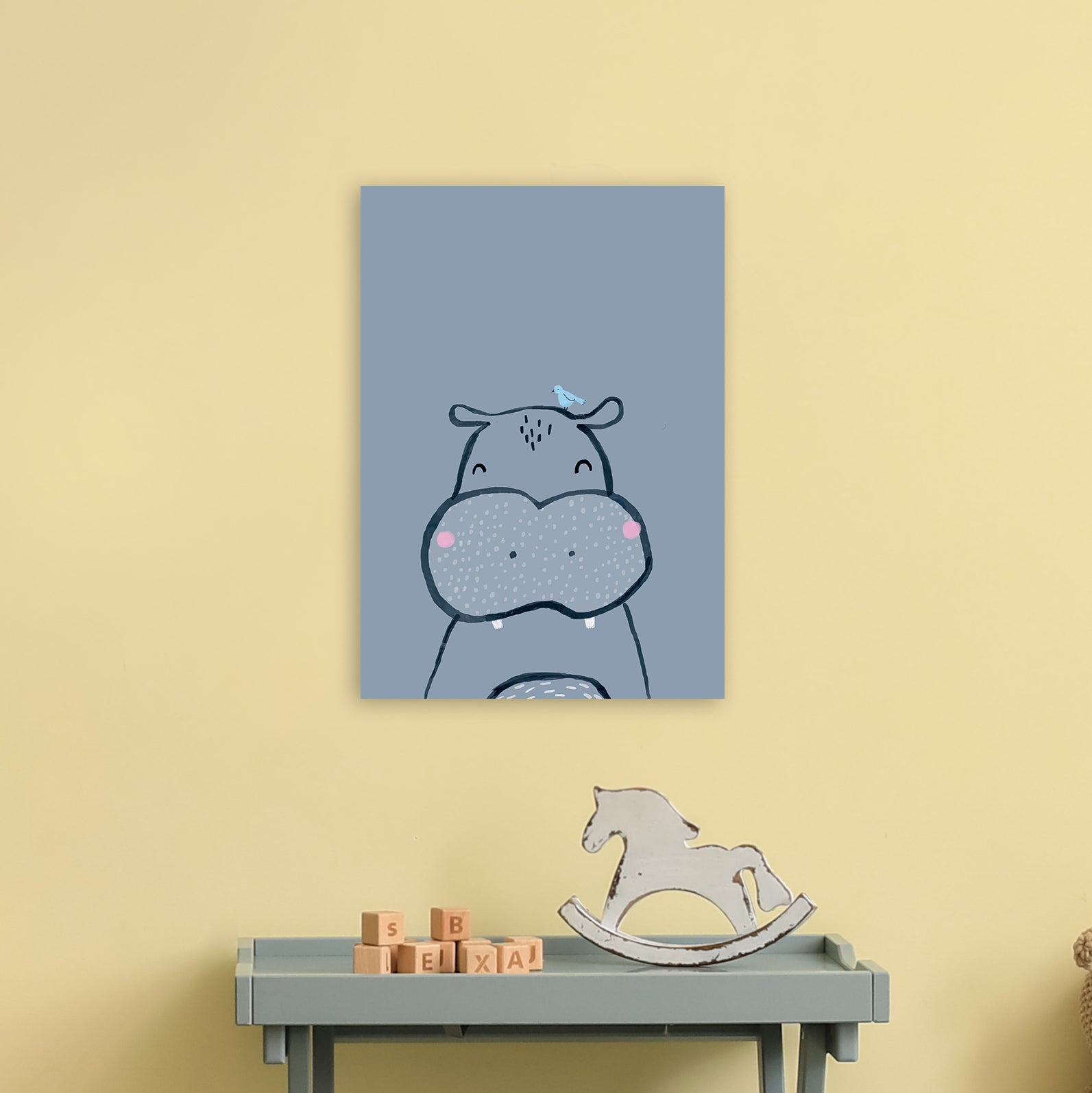 Inky Hippo Animal Art Print by Laura Irwin A3 Black Frame