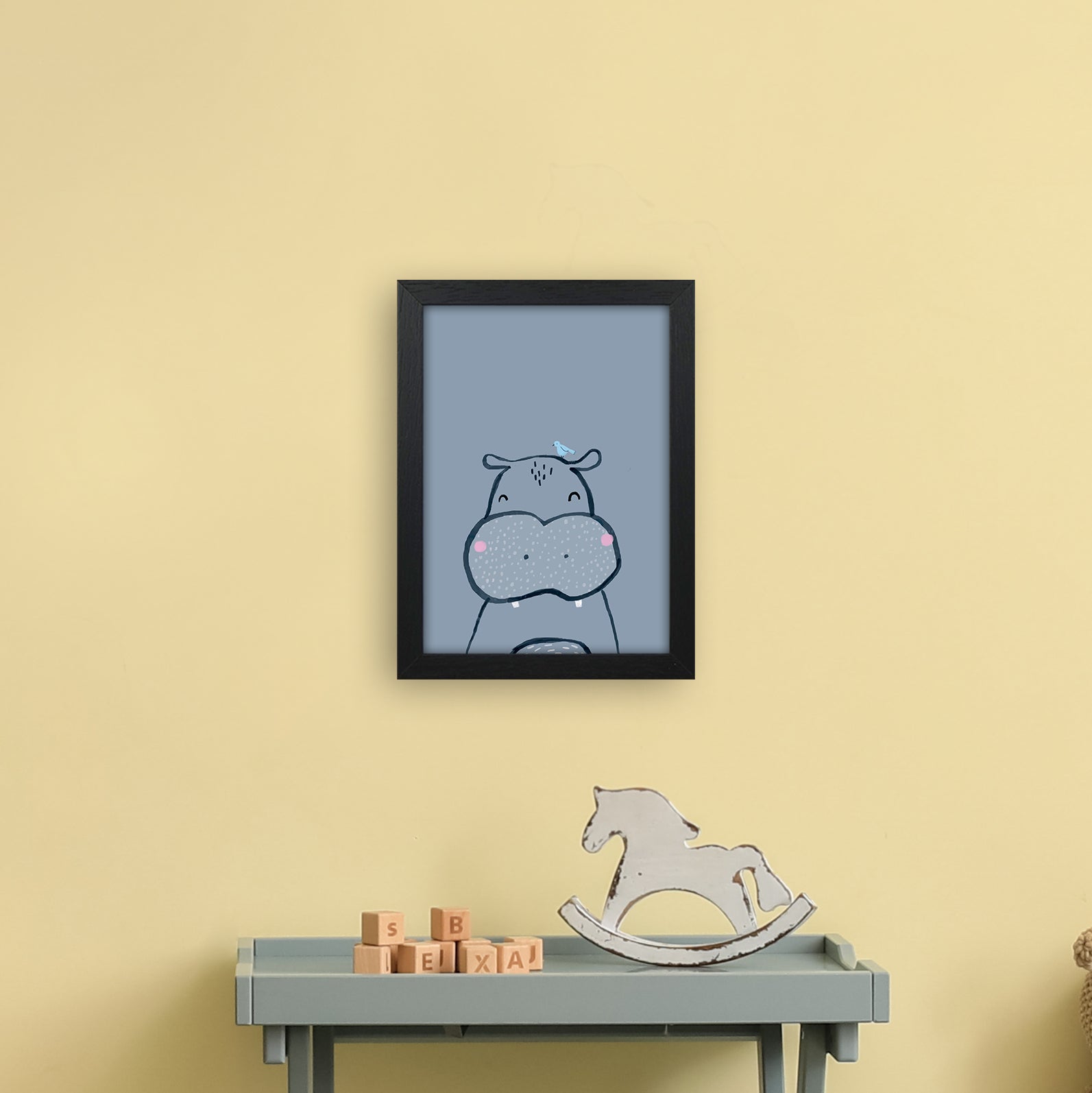 Inky Hippo Animal Art Print by Laura Irwin A4 White Frame