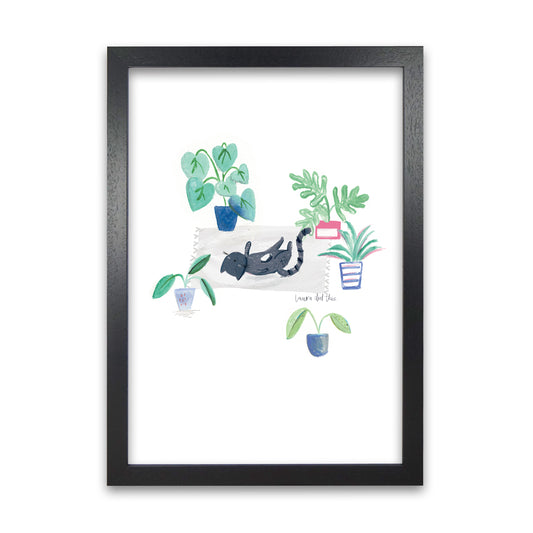 Laura Irwin Black Cat and House Plants A1 White with White Mount