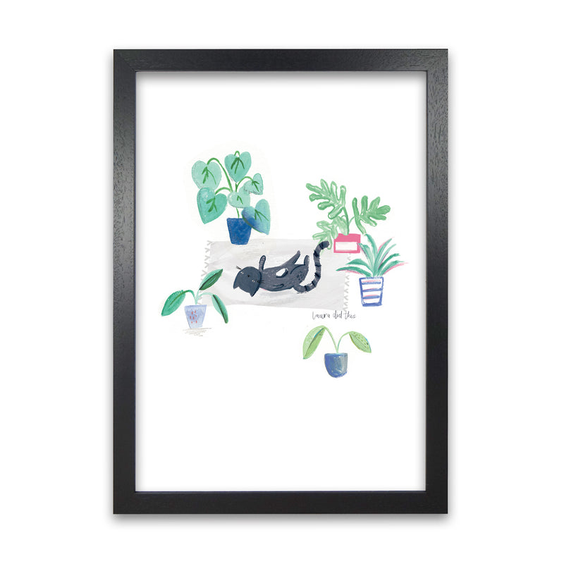 Laura Irwin Black Cat and House Plants A1 White with White Mount