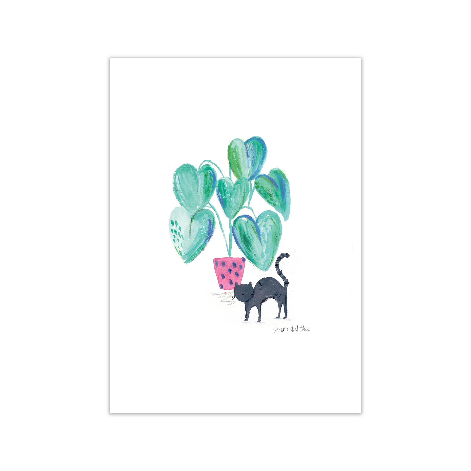 Laura Irwin Cat and Hpouse Plant A2 Black with White Mount