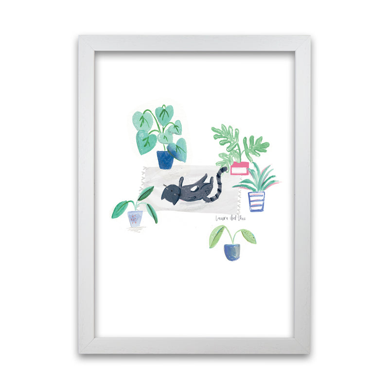 Laura Irwin Black Cat and House Plants A1 Oak with White Mount