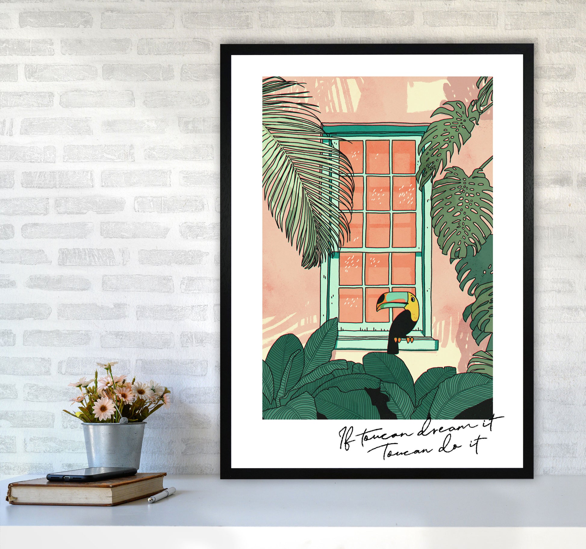 Toucan Do It Art Print by Lucy Michelle A1 White Frame