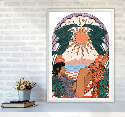 Jaguar Art Print by Lucy Michelle A1 Oak Frame