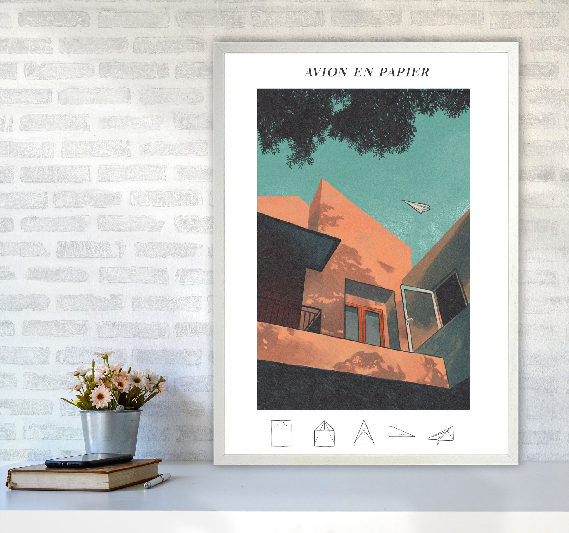Avion En Papier Art Print by Lucy Michelle A1 Oak Frame