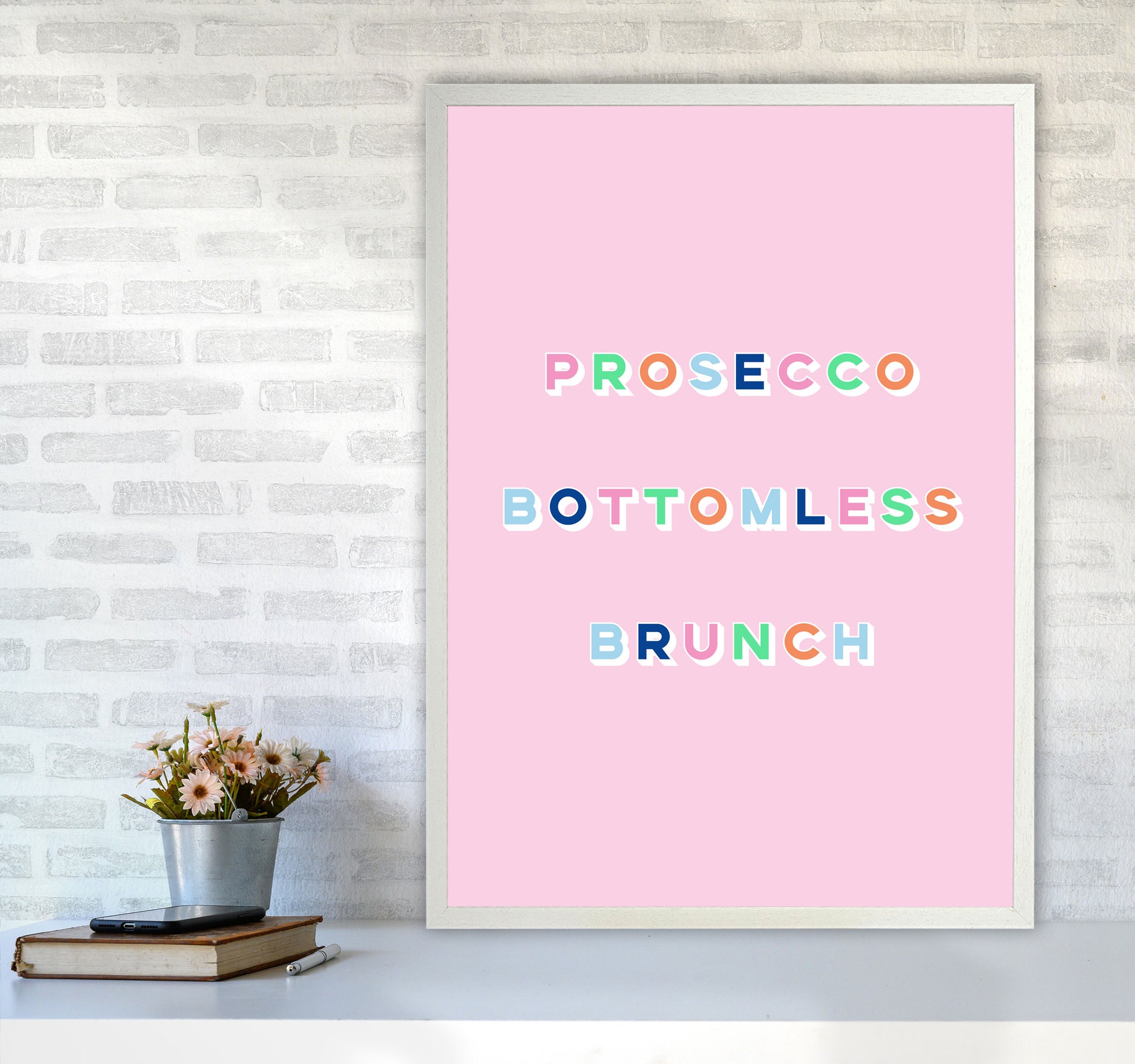 Prosecco Bottomless Brunch Art Print by Lucy Michelle A1 Oak Frame