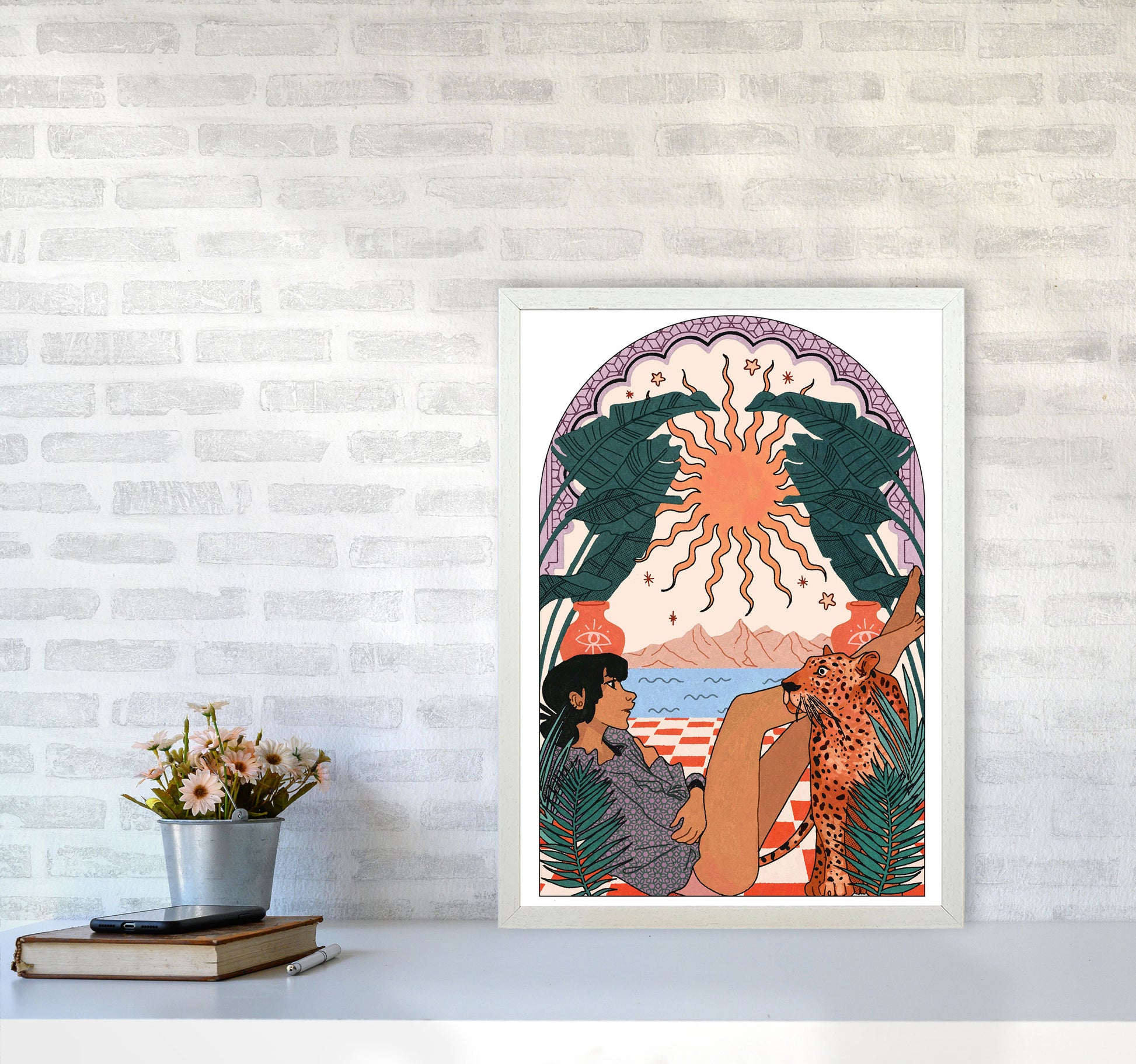 Jaguar Art Print by Lucy Michelle A2 Oak Frame