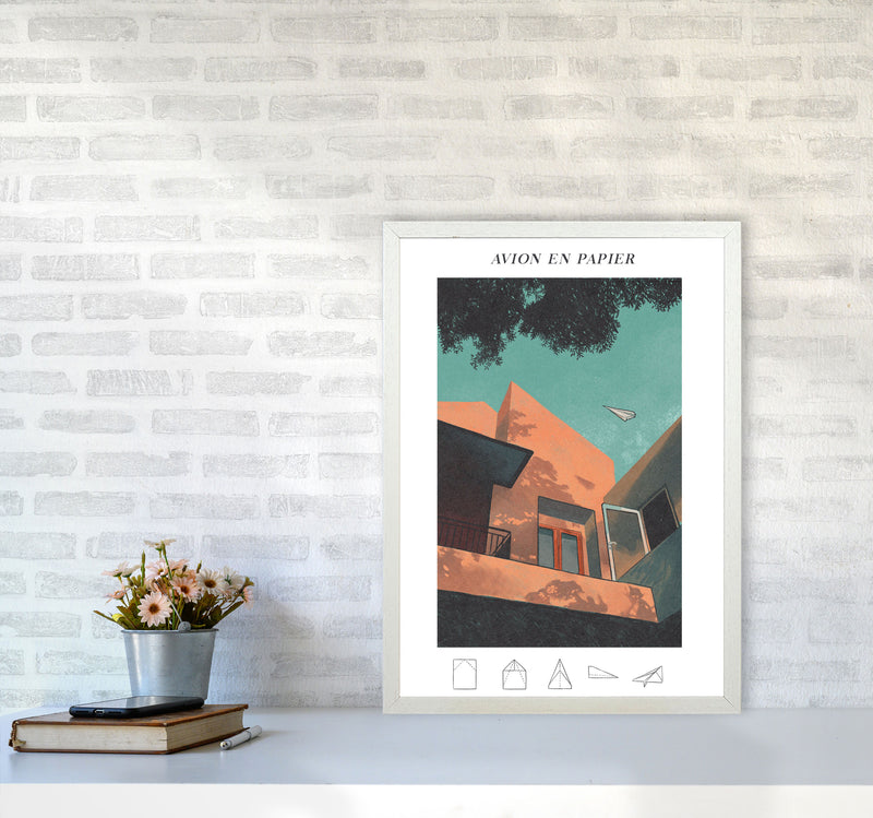 Avion En Papier Art Print by Lucy Michelle A2 Oak Frame