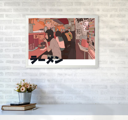 Ramen Art Print by Lucy Michelle A2 Oak Frame