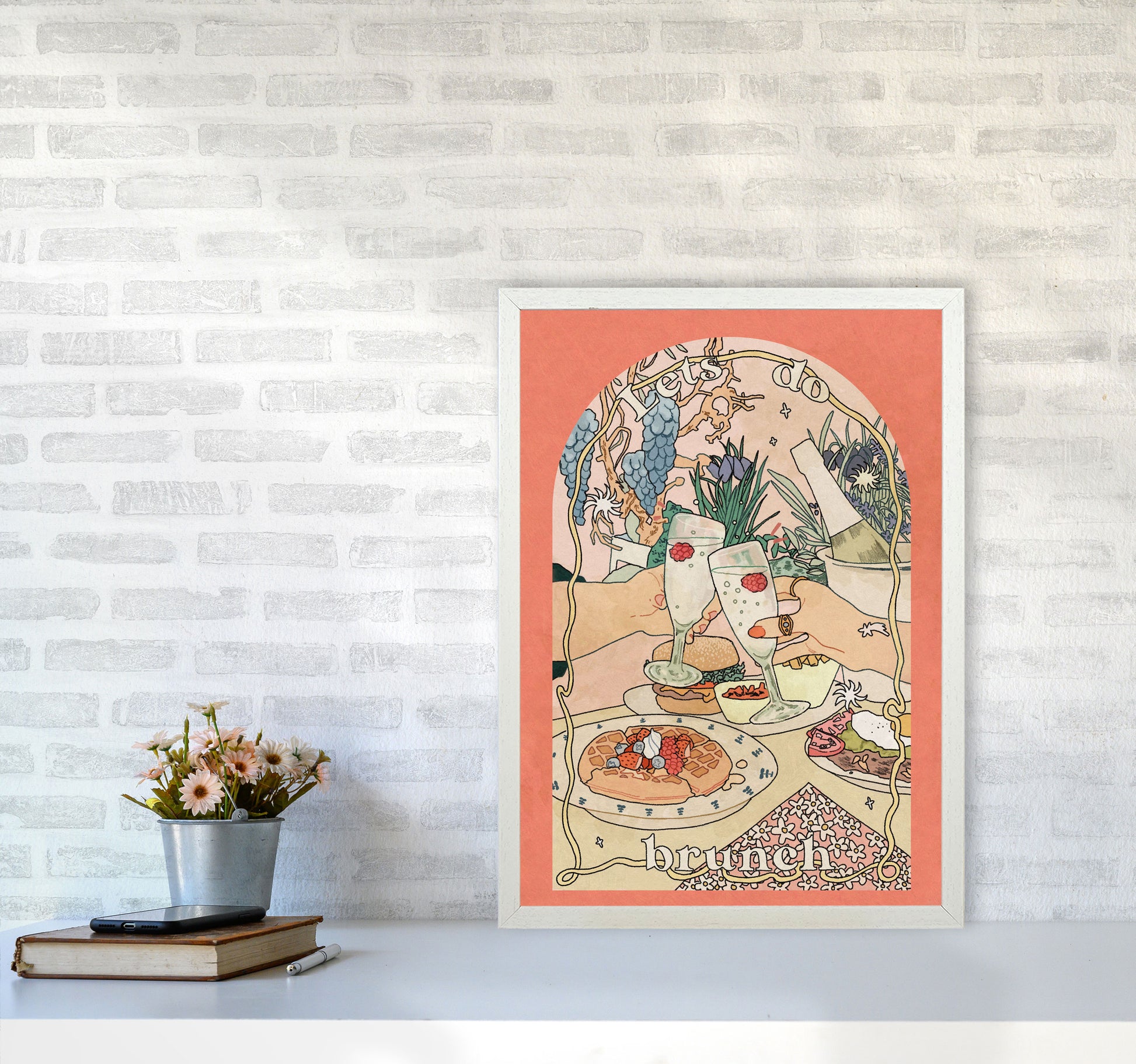 Lets Do Brunch Art Print by Lucy Michelle A2 Oak Frame