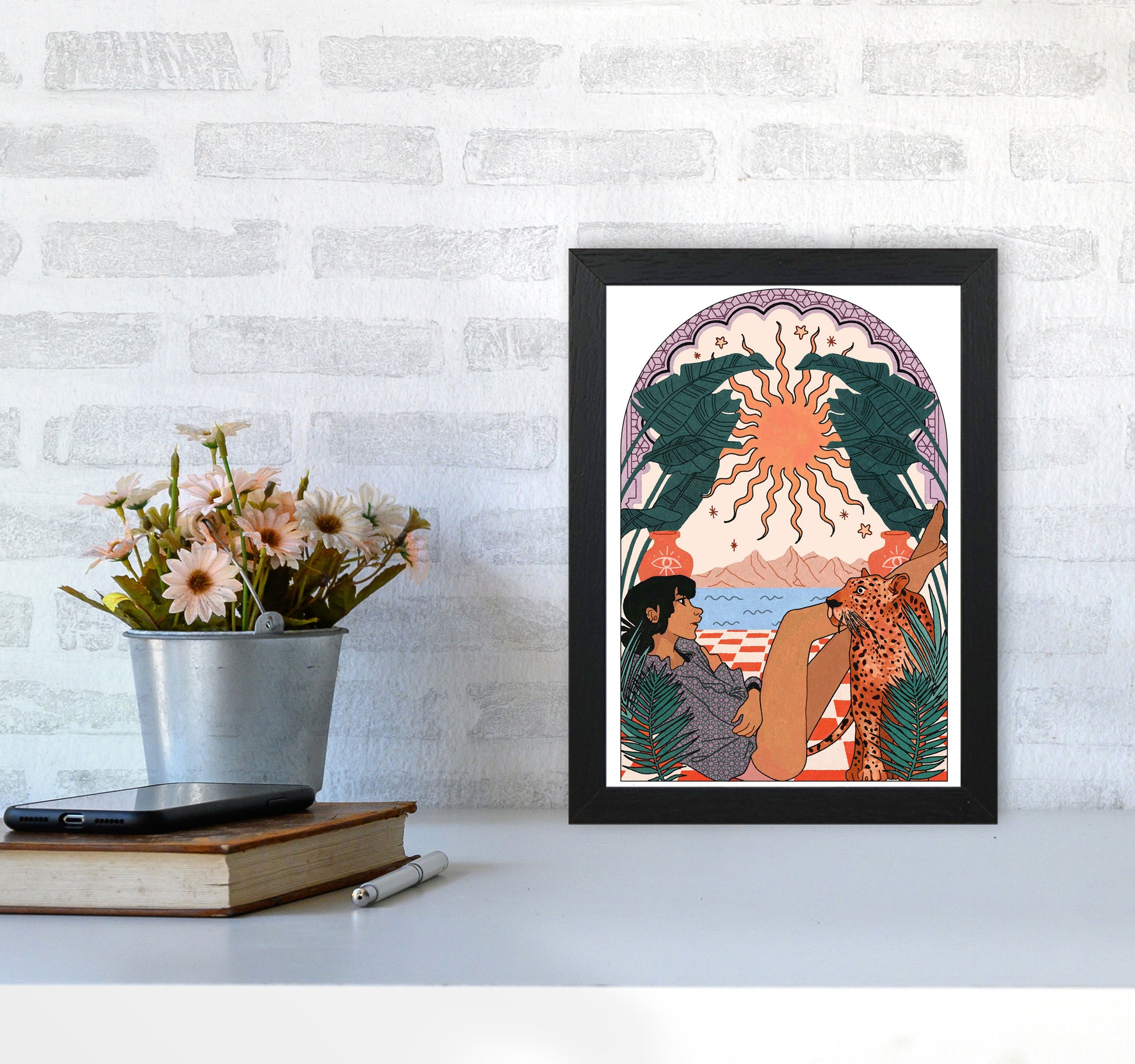 Jaguar Art Print by Lucy Michelle A4 White Frame