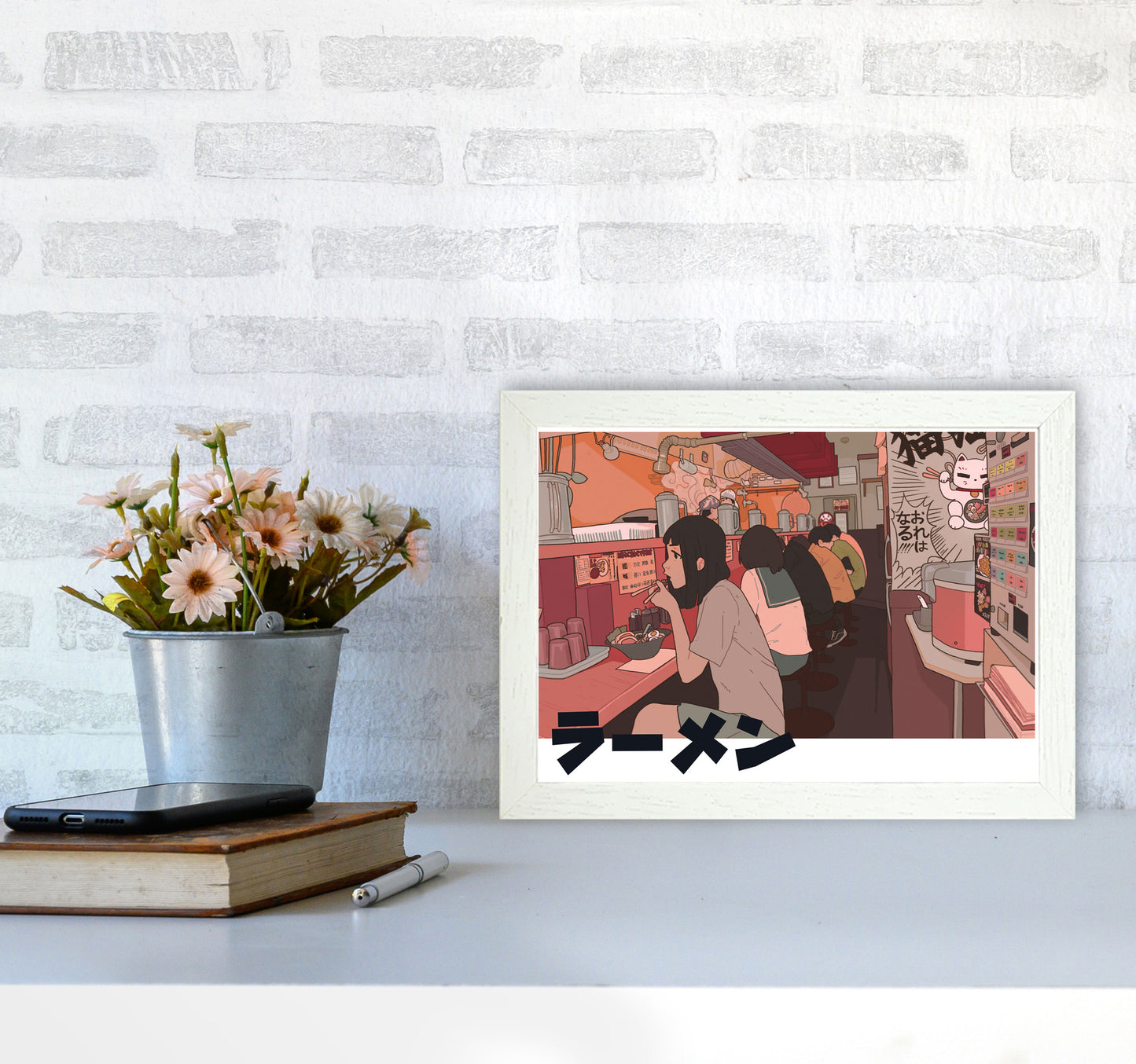 Ramen Art Print by Lucy Michelle A4 Oak Frame