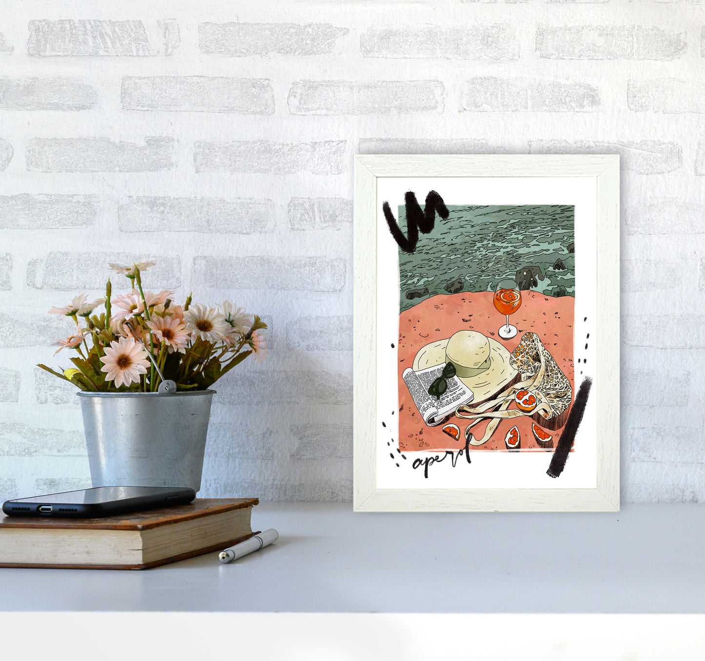 Aperol Art Print by Lucy Michelle A4 Oak Frame