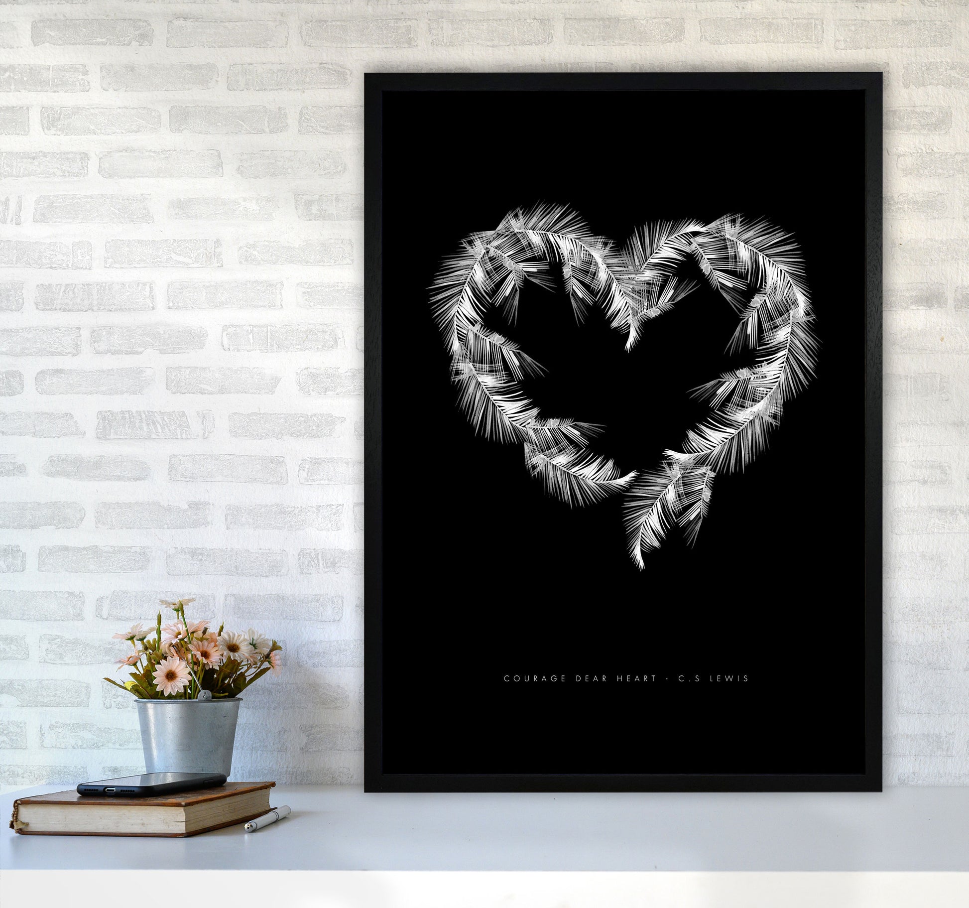 C S Lewis Courage Dear Heart Black Modern Fashion Print A1 White Frame