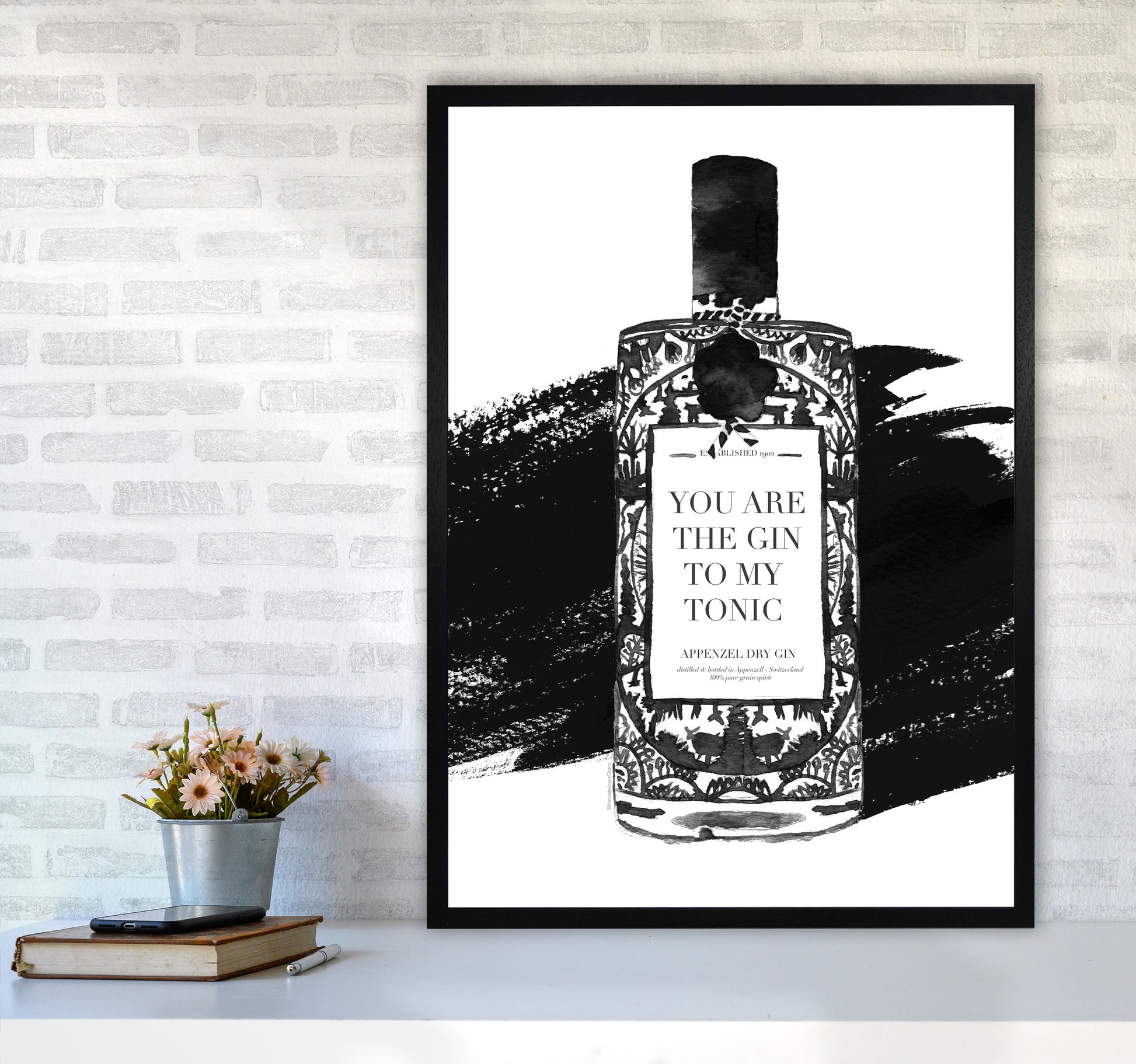 Gin To My Tonic, Kitchen Food & Drink Art Prints A1 White Frame
