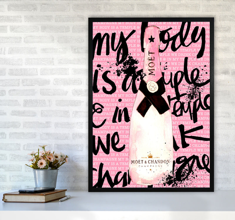 My Body Is A Temple Moet, Kitchen Food & Drink Art Prints A1 White Frame