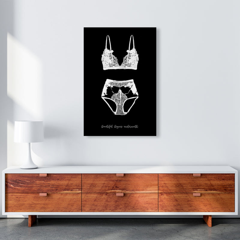 Beauty Begins Underneath Lingerie Black Modern Fashion Print A1 Canvas