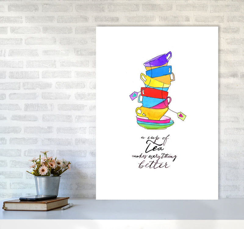 Cup Of Tea, Kitchen Food & Drink Art Prints A1 Black Frame