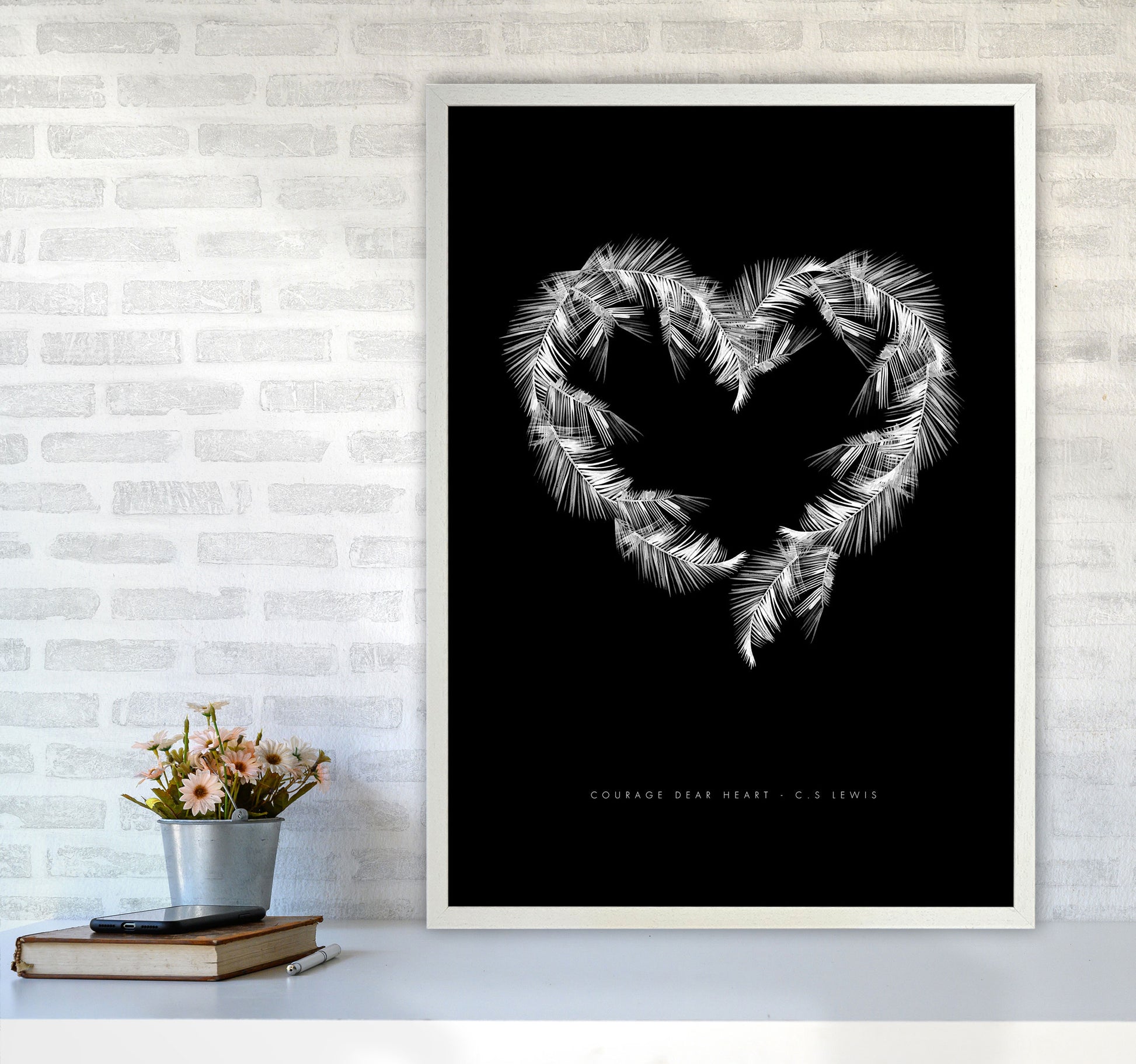 C S Lewis Courage Dear Heart Black Modern Fashion Print A1 Oak Frame